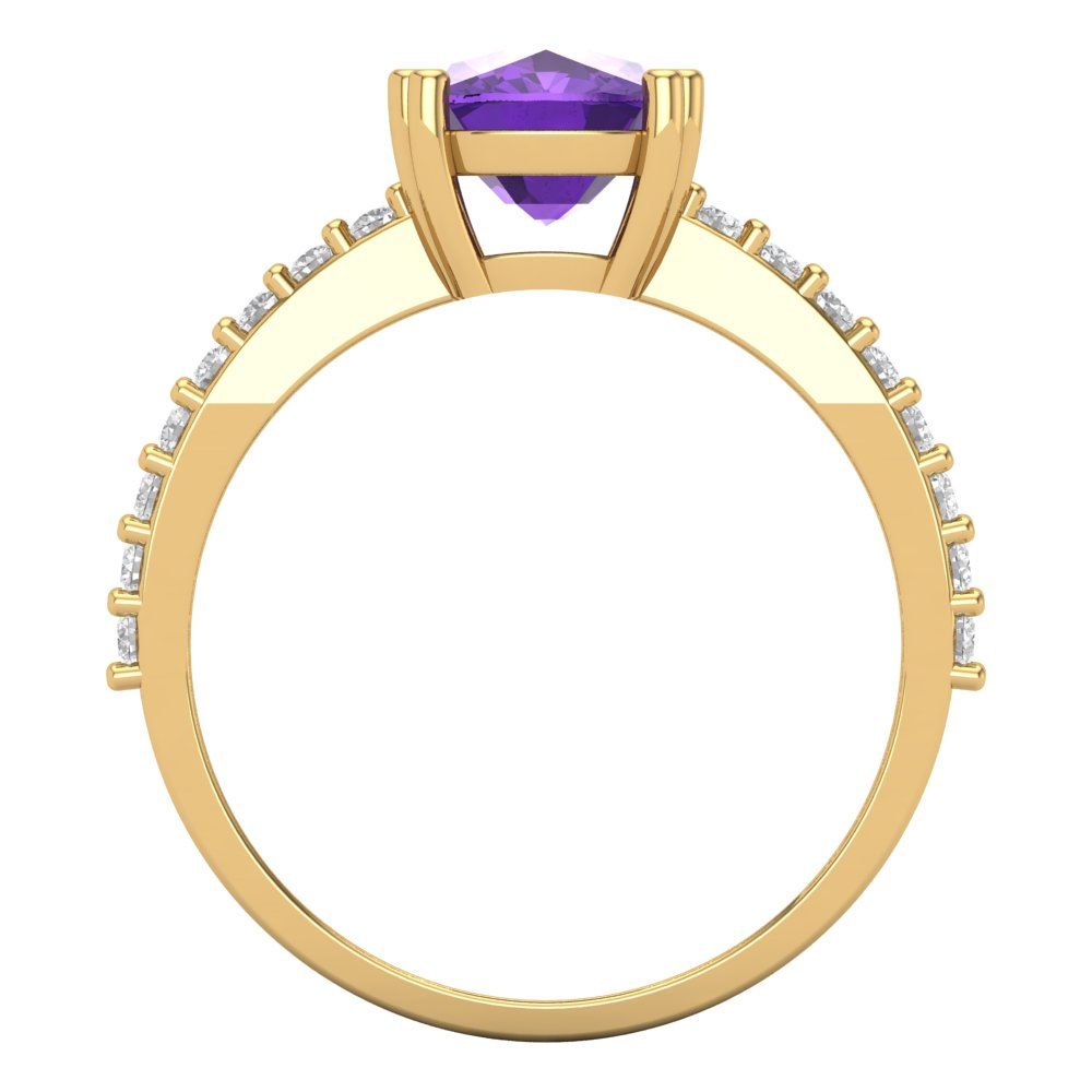3.48 cttw Natural Amethyst Solitaire with Zirconia Simulated Diamond Accents Engagement Ring - Solid Gold (Long Cushion Cut,9x7mm)