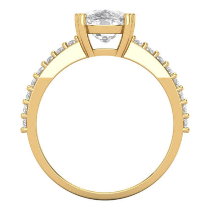 3.48 cttw Zirconia Simulated Diamond Solitaire with Zirconia Simulated Diamond Accents Engagement Ring - Solid Gold (VVS1, Long Cushion Cut,9x7mm)