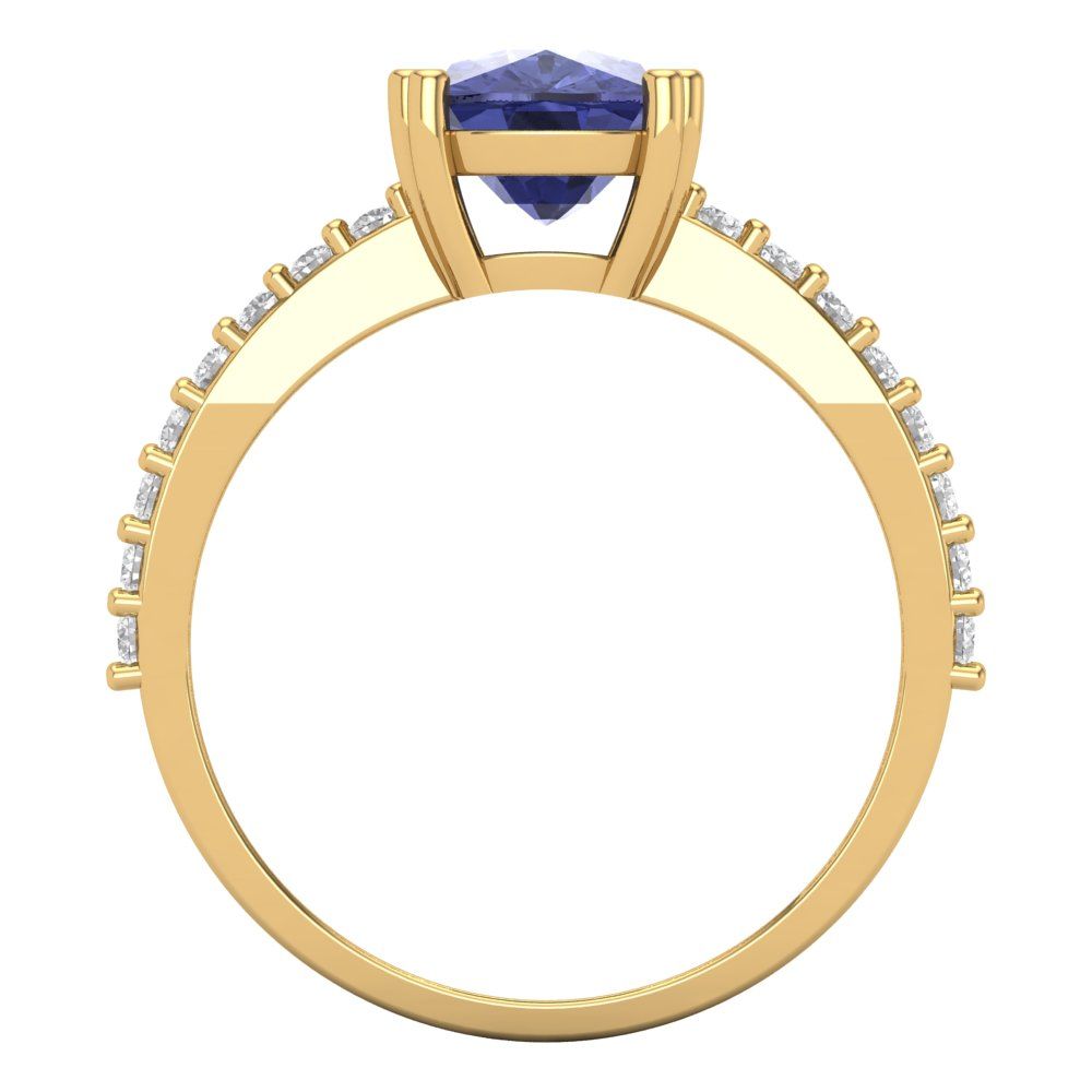 3.48 cttw Simulated Tanzanite Solitaire with Zirconia Simulated Diamond Accents Engagement Ring - Solid Gold (Long Cushion Cut,9x7mm)