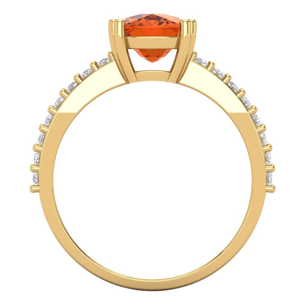 3.48 cttw Simulated Ruby Solitaire with Zirconia Simulated Diamond Accents Engagement Ring - Solid Gold (Long Cushion Cut,9x7mm)