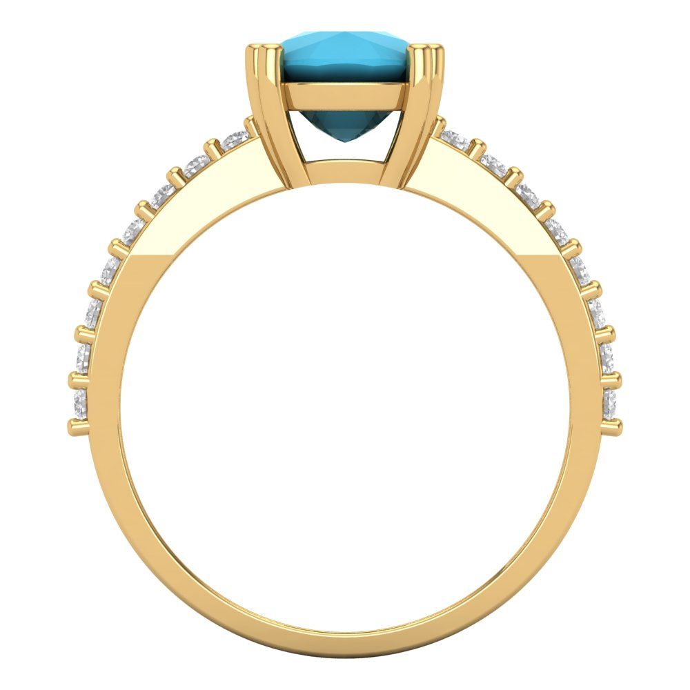 3.48 cttw Simulated Turquoise Solitaire with Zirconia Simulated Diamond Accents Engagement Ring - Solid Gold (Long Cushion Cut,9x7mm)