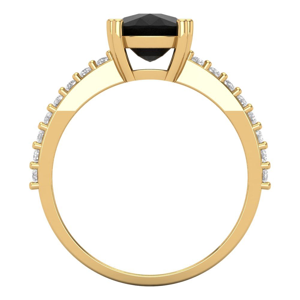 3.48 cttw Natural Onyx Solitaire with Zirconia Simulated Diamond Accents Engagement Ring - Solid Gold (Long Cushion Cut,9x7mm)