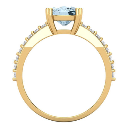 3.48 cttw Natural Aquamarine Solitaire with Zirconia Simulated Diamond Accents Engagement Ring - Solid Gold (Long Cushion Cut,9x7mm)