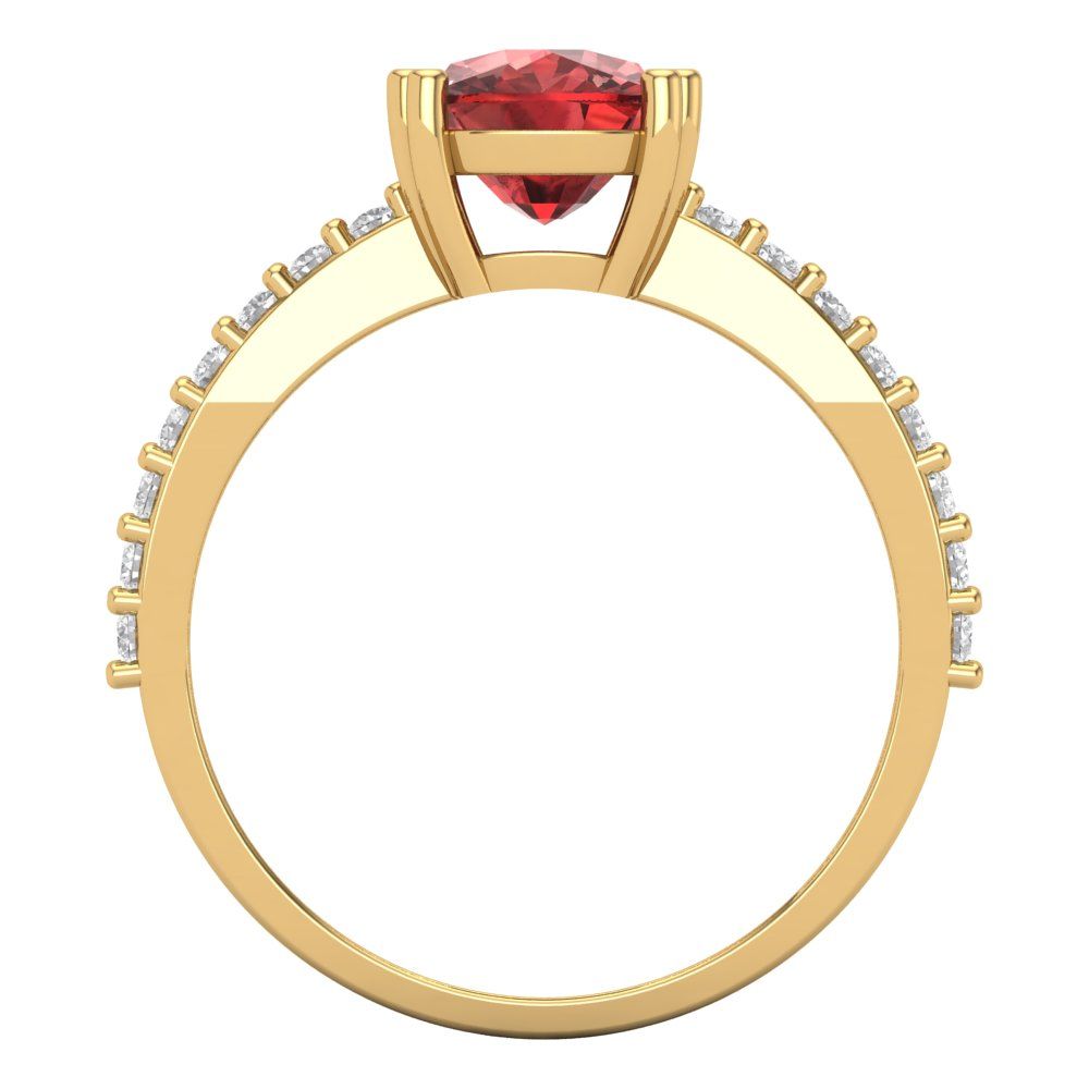 3.48 cttw Natural Garnet Solitaire with Zirconia Simulated Diamond Accents Engagement Ring - Solid Gold (Long Cushion Cut,9x7mm)