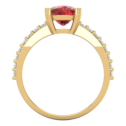 3.48 cttw Natural Garnet Solitaire with Zirconia Simulated Diamond Accents Engagement Ring - Solid Gold (Long Cushion Cut,9x7mm)