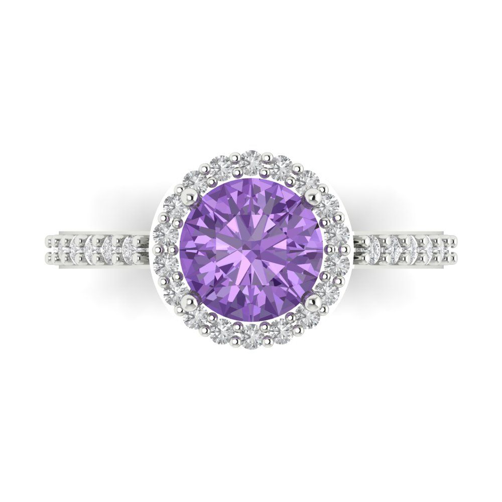 1.86 cttw Simulated Alexandrite Hidden Halo Engagement Ring - Solid Gold (Round Cut,7.5mm)