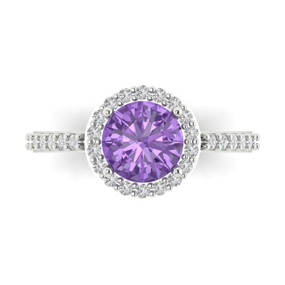 1.86 cttw Simulated Alexandrite Hidden Halo Engagement Ring - Solid Gold (Round Cut,7.5mm)