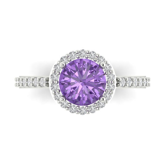 1.86 cttw Simulated Alexandrite Hidden Halo Engagement Ring - Solid White Gold (VVS1, Round Cut,7.5mm)