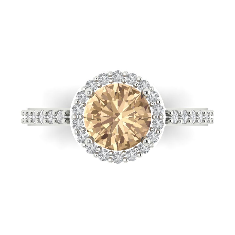1.86 cttw Yellow Moissanite Hidden Halo Engagement Ring - Solid Gold (Round Cut,7.5mm)