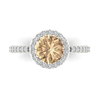 1.86 cttw Yellow Moissanite Hidden Halo Engagement Ring - Solid Gold (Round Cut,7.5mm)