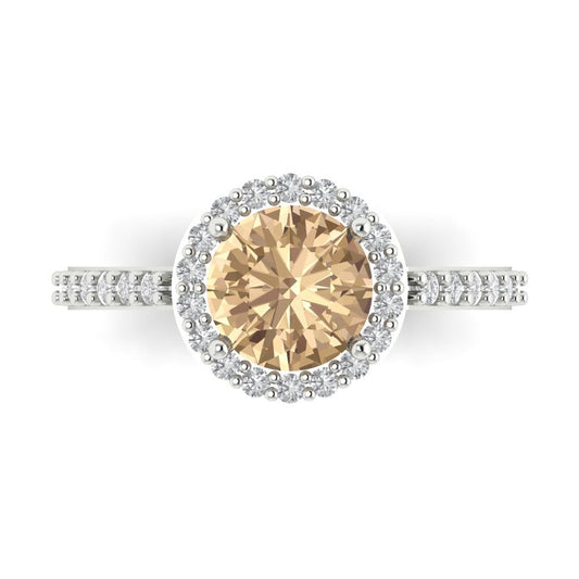 1.86 cttw Yellow Moissanite Hidden Halo Engagement Ring - Solid White Gold (VVS1, Round Cut,7.5mm)
