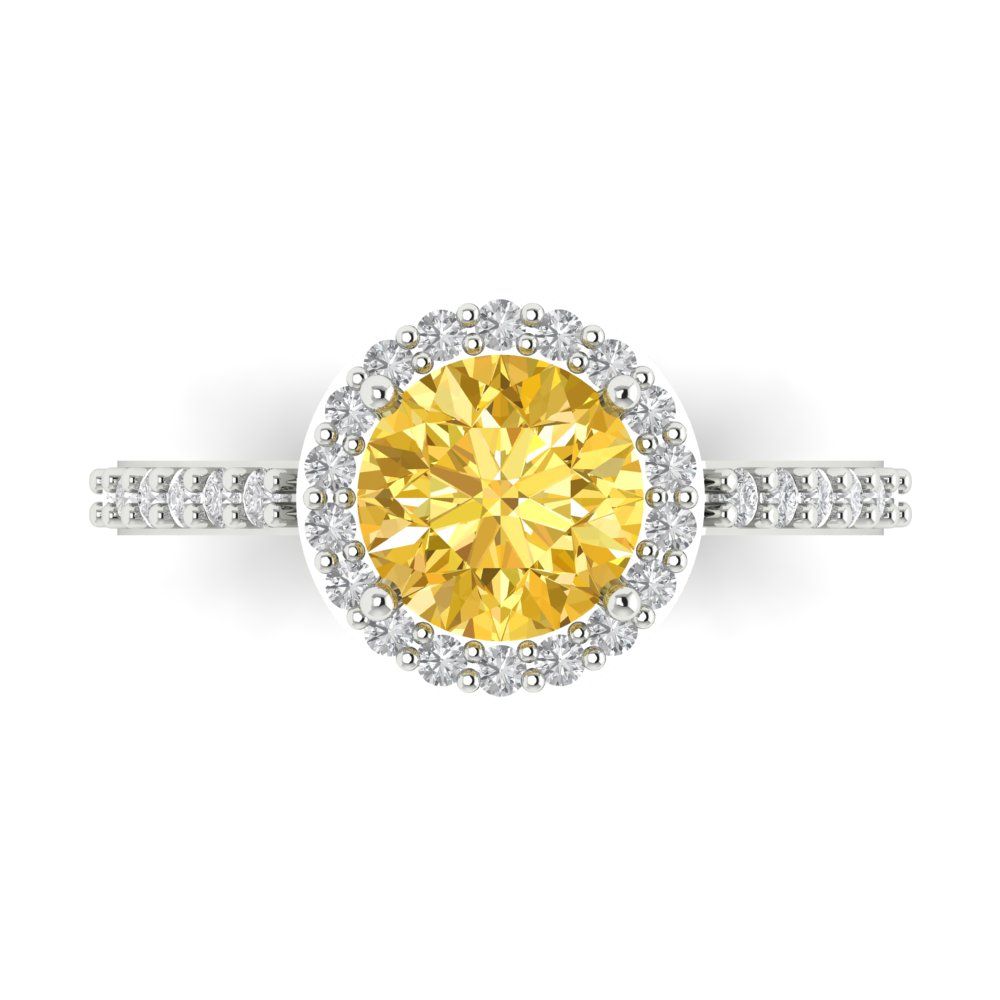 1.86 cttw Zirconia Simulated Yellow Diamond Hidden Halo Engagement Ring - Solid Gold (VVS1, Round Cut,7.5mm)