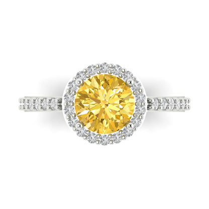 1.86 cttw Zirconia Simulated Yellow Diamond Hidden Halo Engagement Ring - Solid Gold (VVS1, Round Cut,7.5mm)