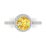 2.37 ct Brilliant Round Cut Yellow Simulated Diamond Stone White Gold Halo Solitaire with Accents Ring