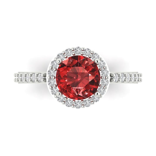 1.86 cttw Natural Garnet Hidden Halo Engagement Ring - Solid White Gold (VVS1, Round Cut,7.5mm)