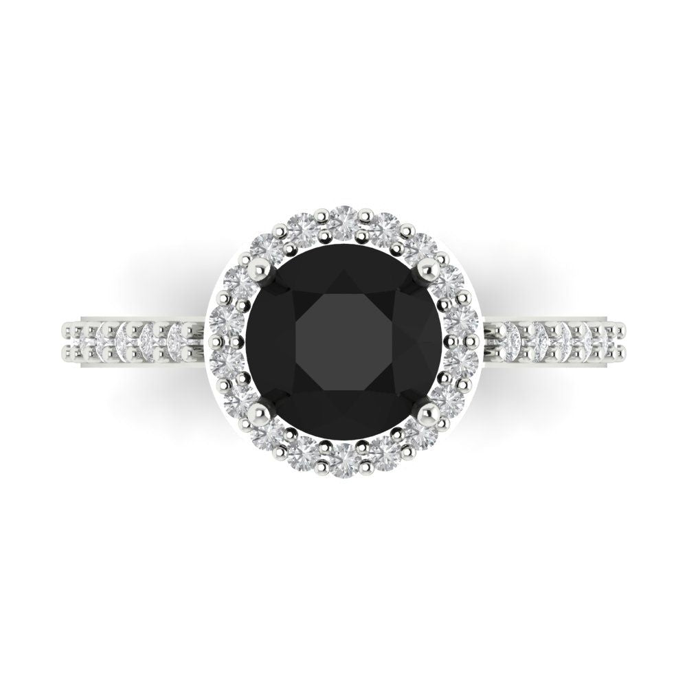 1.86 cttw Natural Onyx Hidden Halo Engagement Ring - Solid Gold (Round Cut,7.5mm)