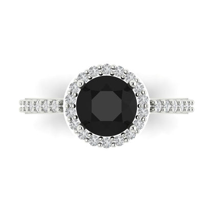 1.86 cttw Natural Onyx Hidden Halo Engagement Ring - Solid Gold (Round Cut,7.5mm)