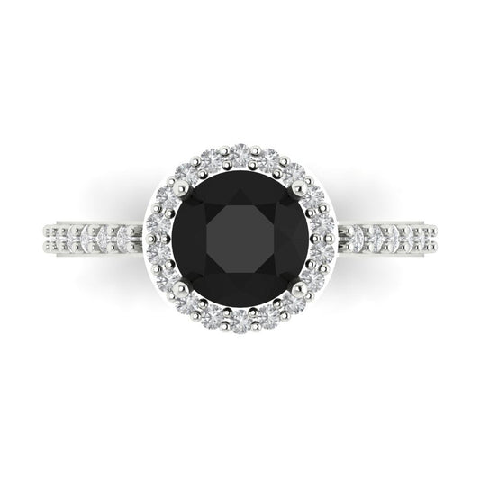 1.86 cttw Natural Onyx Hidden Halo Engagement Ring - Solid White Gold (VVS1, Round Cut,7.5mm)