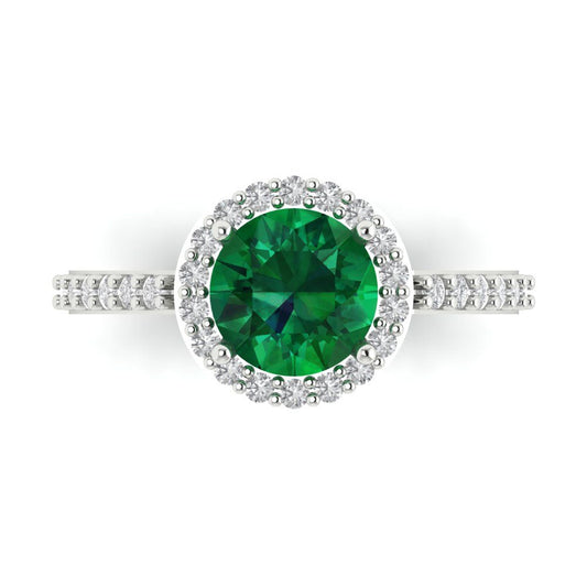 1.86 cttw Simulated Emerald Hidden Halo Engagement Ring - Solid White Gold (VVS1, Round Cut,7.5mm)