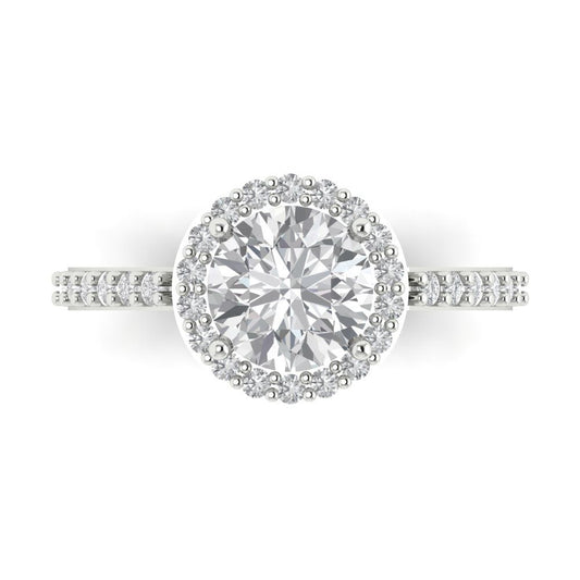 1.86 cttw Zirconia Simulated Diamond Hidden Halo Engagement Ring - Solid White Gold (VVS1, Round Cut,7.5mm)