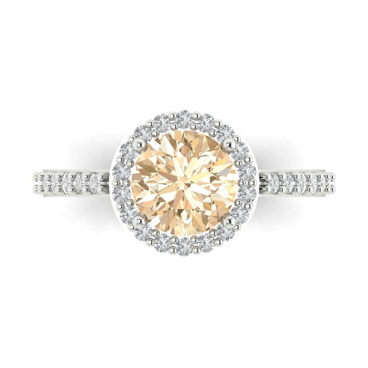 1.86 cttw Natural Morganite Hidden Halo Engagement Ring - Solid White Gold (VVS1, Round Cut,7.5mm)