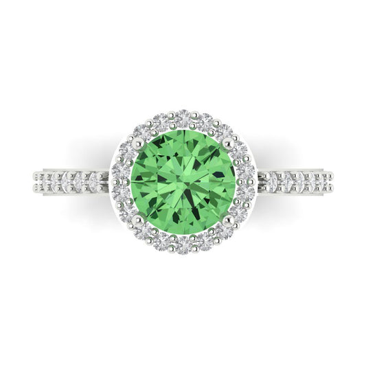 1.86 cttw Zirconia Simulated Green Diamond Hidden Halo Engagement Ring - Solid White Gold (VVS1, Round Cut,7.5mm)