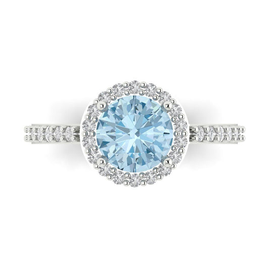 1.86 cttw Zirconia Simulated Blue Diamond Hidden Halo Engagement Ring - Solid White Gold (VVS1, Round Cut,7.5mm)