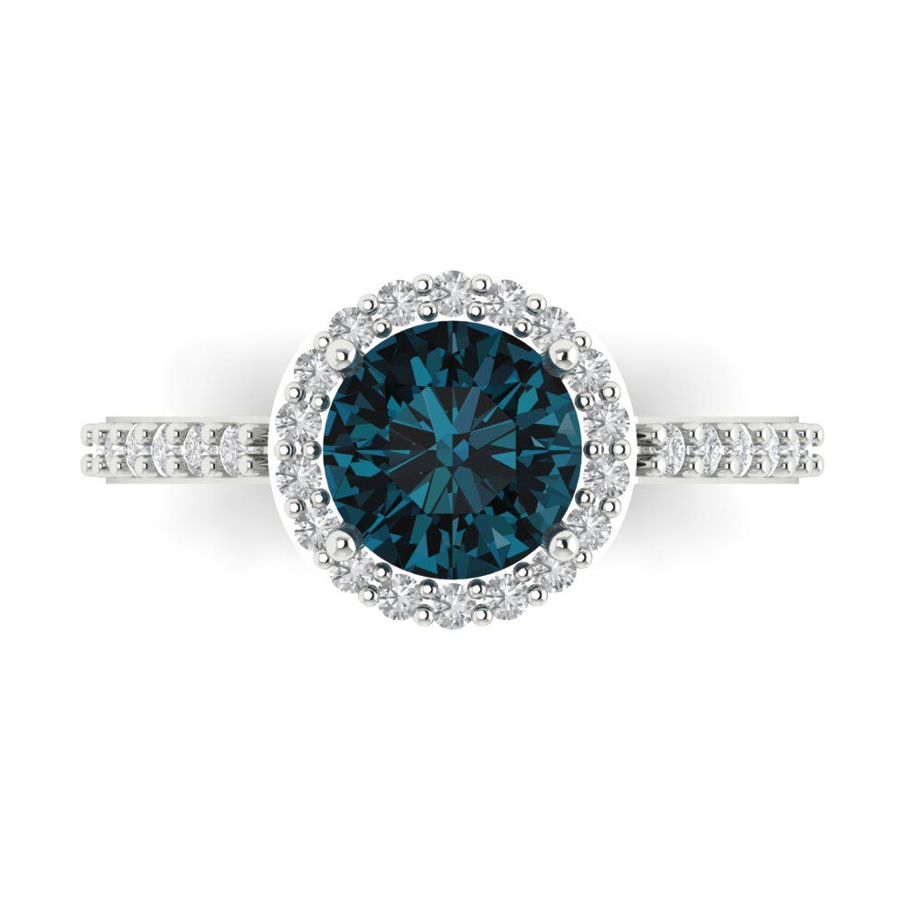 1.86 cttw Natural London Blue Topaz Hidden Halo Engagement Ring - Solid Gold (Round Cut,7.5mm)