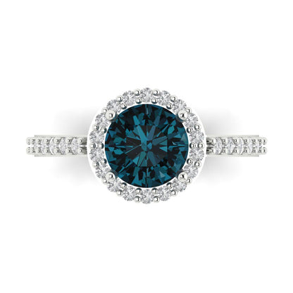 1.86 cttw Natural London Blue Topaz Hidden Halo Engagement Ring - Solid Gold (Round Cut,7.5mm)