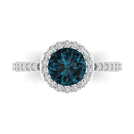 1.86 cttw Natural London Blue Topaz Hidden Halo Engagement Ring - Solid White Gold (VVS1, Round Cut,7.5mm)