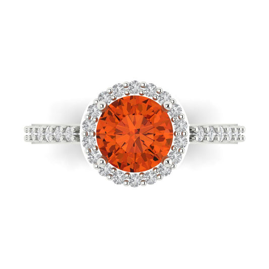 1.86 cttw Zirconia Simulated Red Diamond Hidden Halo Engagement Ring - Solid White Gold (VVS1, Round Cut,7.5mm)