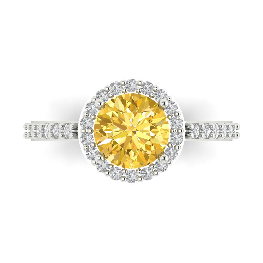 1.86 cttw Natural Citrine Hidden Halo Engagement Ring - Solid Gold (Round Cut,7.5mm)