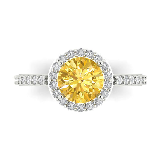 1.86 cttw Natural Citrine Hidden Halo Engagement Ring - Solid White Gold (VVS1, Round Cut,7.5mm)
