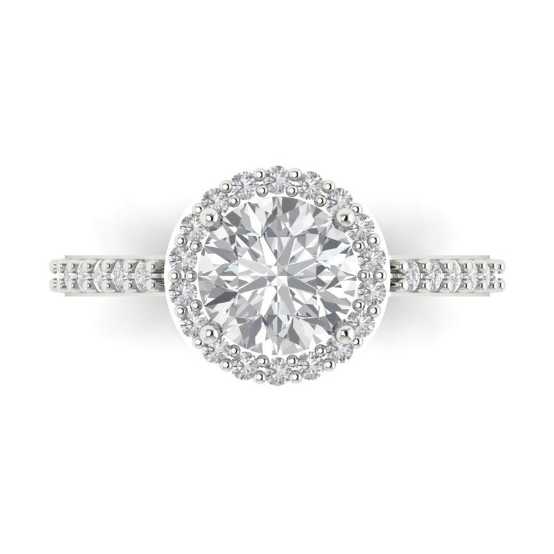 2.37 ct Brilliant Round Cut Natural Diamond Stone Clarity SI1-2 Color G-H White Gold Halo Solitaire with Accents Ring