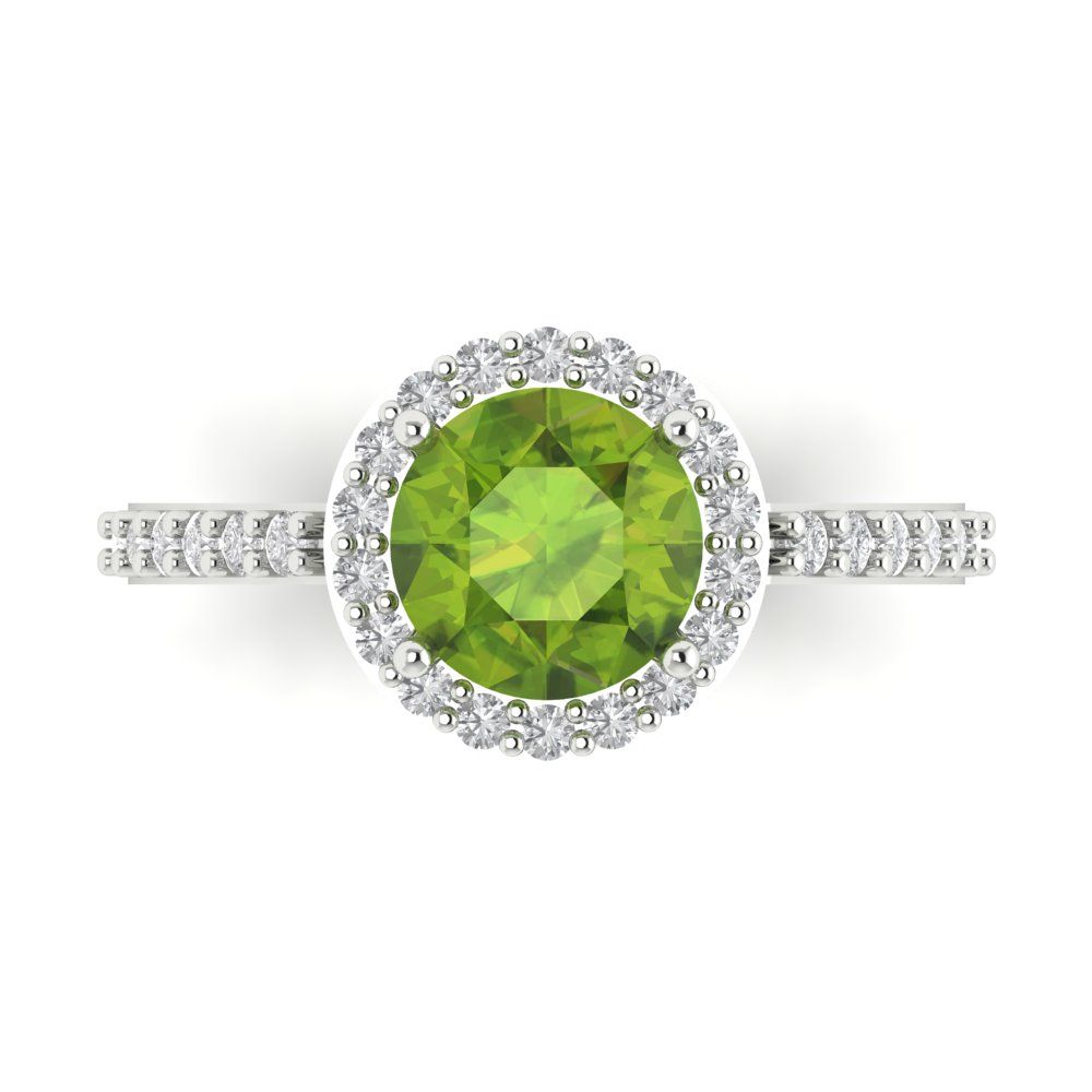 1.86 cttw Natural Peridot Hidden Halo Engagement Ring - Solid Gold (Round Cut,7.5mm)