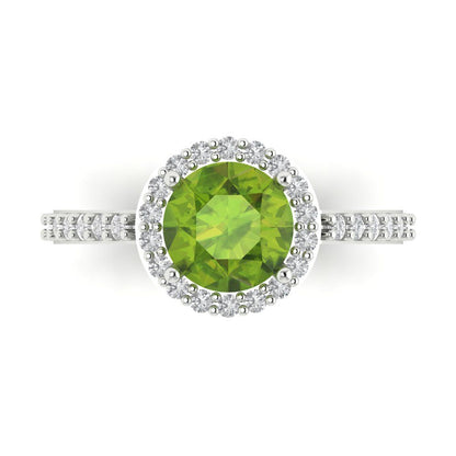 1.86 cttw Natural Peridot Hidden Halo Engagement Ring - Solid Gold (Round Cut,7.5mm)