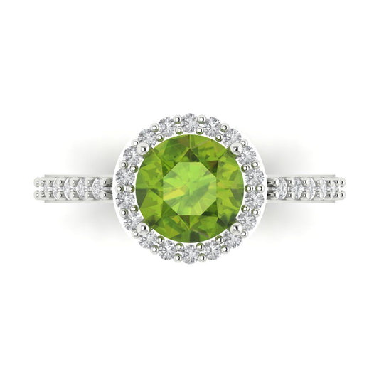1.86 cttw Natural Peridot Hidden Halo Engagement Ring - Solid White Gold (VVS1, Round Cut,7.5mm)