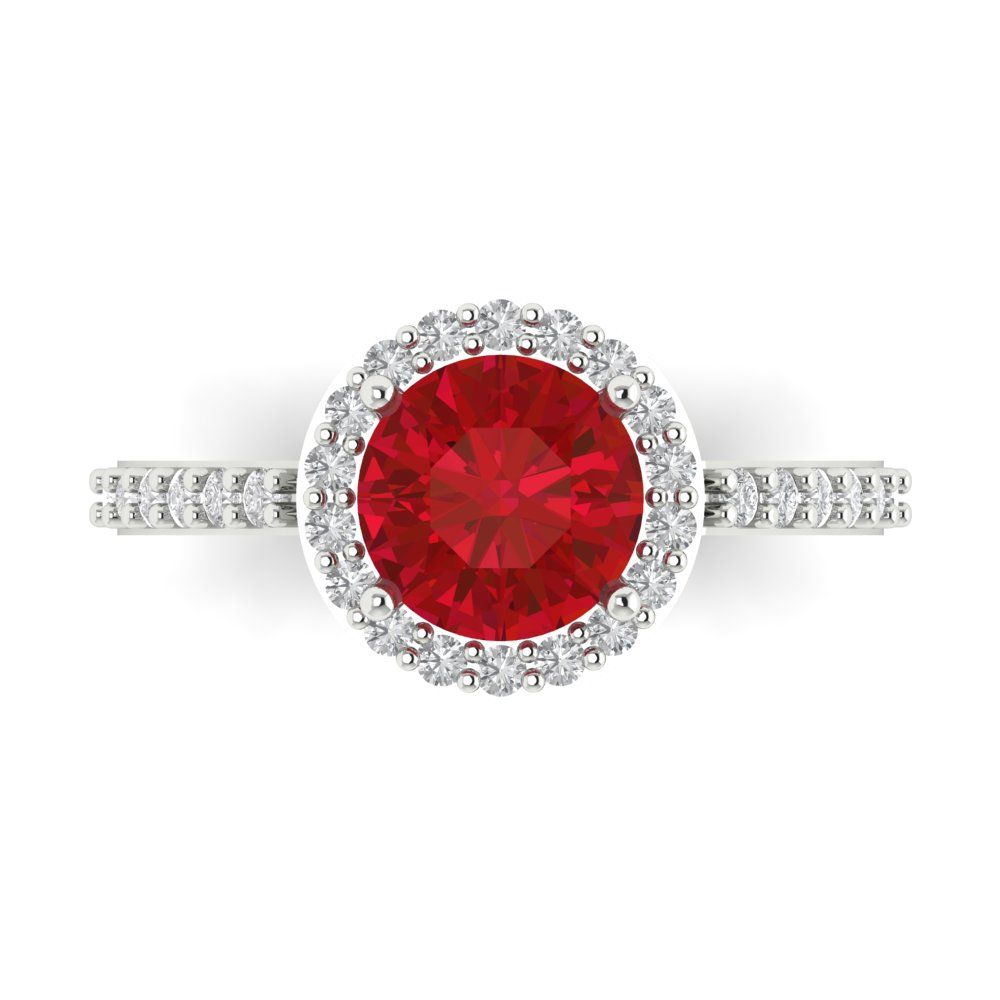 1.86 cttw Simulated Ruby Hidden Halo Engagement Ring - Solid Gold (Round Cut,7.5mm)