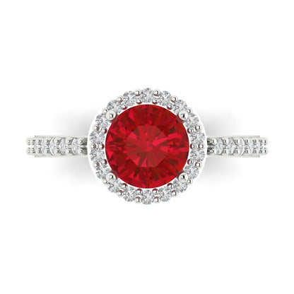 1.86 cttw Simulated Ruby Hidden Halo Engagement Ring - Solid Gold (Round Cut,7.5mm)