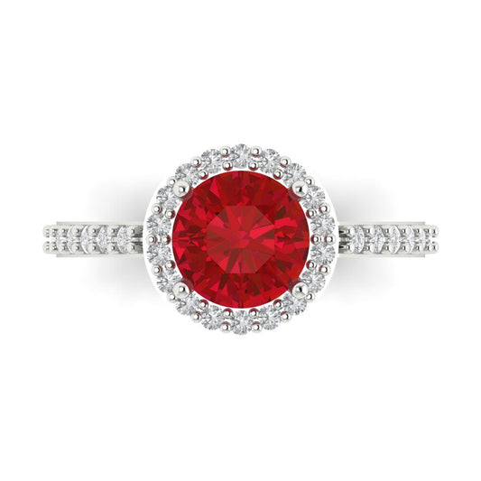 1.86 cttw Simulated Ruby Hidden Halo Engagement Ring - Solid White Gold (VVS1, Round Cut,7.5mm)