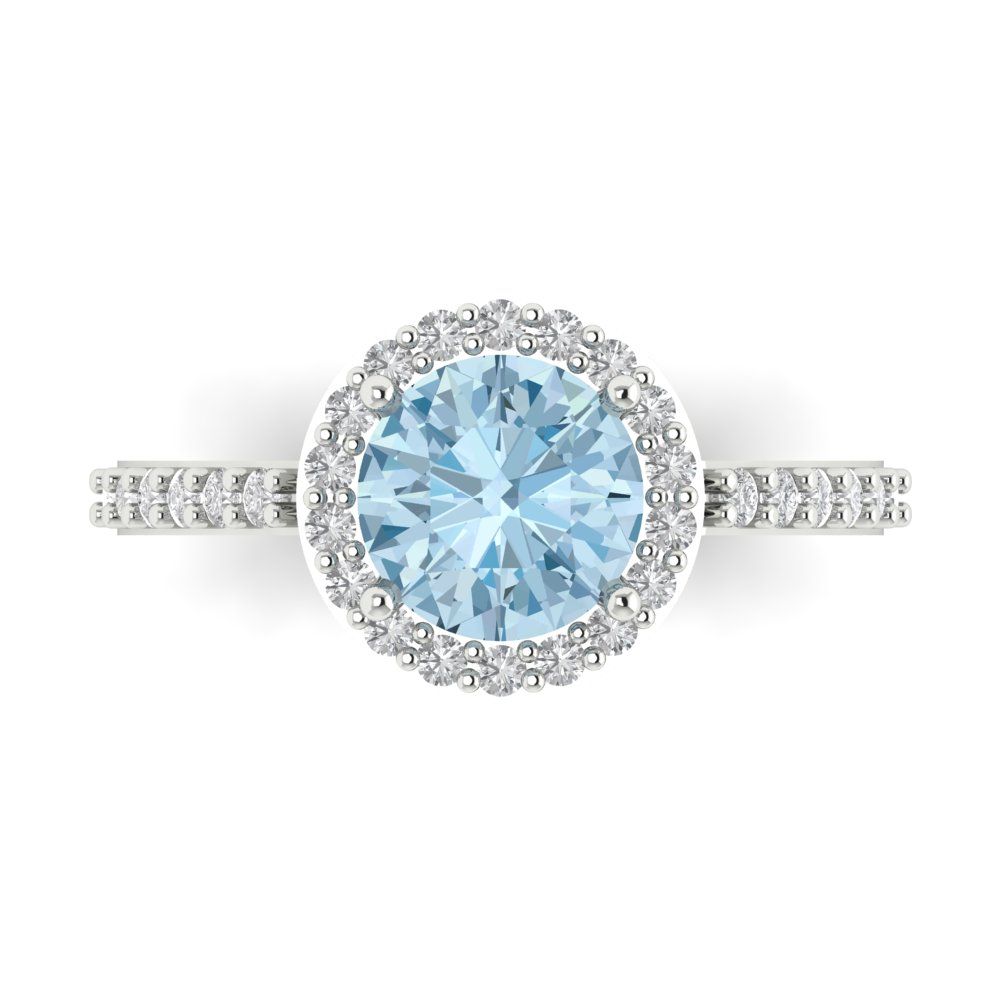 1.86 cttw Natural Sky Blue Topaz Hidden Halo Engagement Ring - Solid Gold (Round Cut,7.5mm)