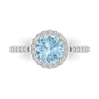 1.86 cttw Natural Sky Blue Topaz Hidden Halo Engagement Ring - Solid Gold (Round Cut,7.5mm)