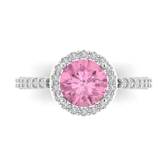 1.86 cttw Zirconia Simulated Pink Diamond Hidden Halo Engagement Ring - Solid White Gold (VVS1, Round Cut,7.5mm)