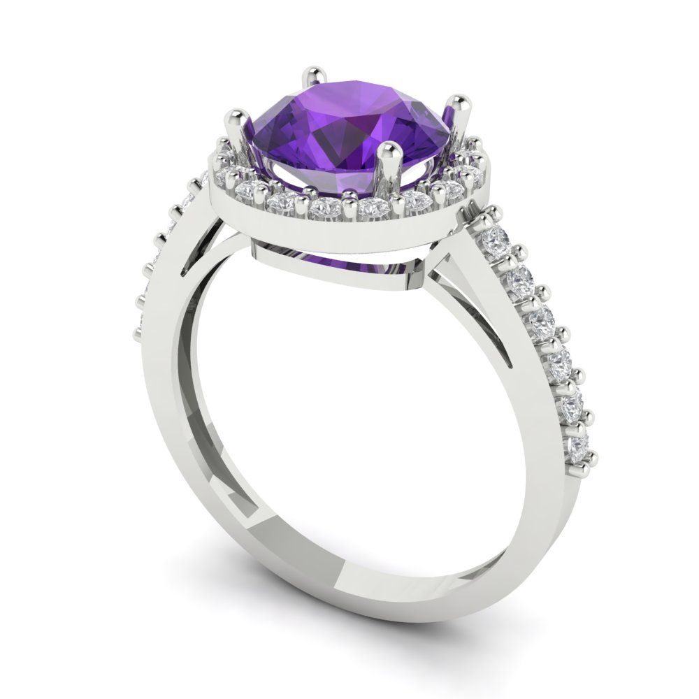 1.86 cttw Natural Amethyst Hidden Halo Engagement Ring - Solid Gold (Round Cut,7.5mm)