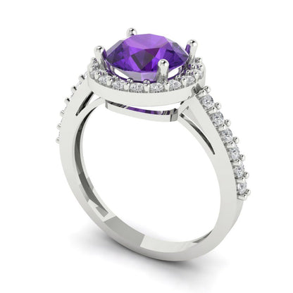1.86 cttw Natural Amethyst Hidden Halo Engagement Ring - Solid Gold (Round Cut,7.5mm)