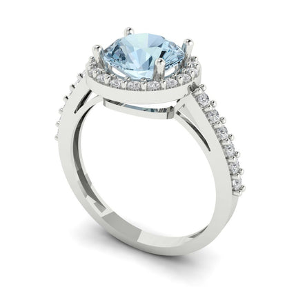 1.86 cttw Natural Sky Blue Topaz Hidden Halo Engagement Ring - Solid Gold (Round Cut,7.5mm)