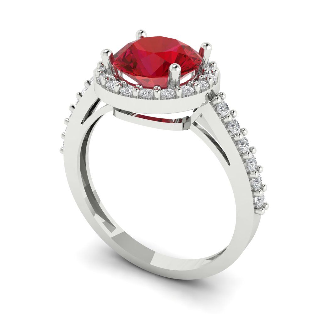 1.86 cttw Simulated Ruby Hidden Halo Engagement Ring - Solid Gold (Round Cut,7.5mm)