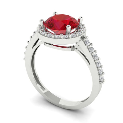 1.86 cttw Simulated Ruby Hidden Halo Engagement Ring - Solid Gold (Round Cut,7.5mm)