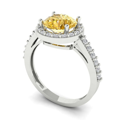 1.86 cttw Yellow Moissanite Hidden Halo Engagement Ring - Solid Gold (Round Cut,7.5mm)
