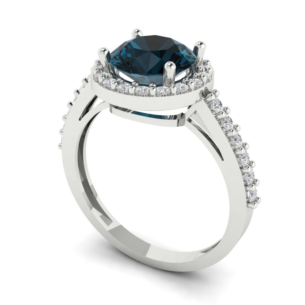 1.86 cttw Natural London Blue Topaz Hidden Halo Engagement Ring - Solid Gold (Round Cut,7.5mm)